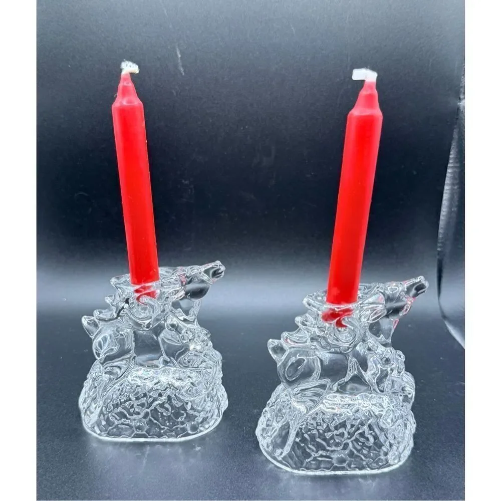 Waterford Marquis Crystal Reindeer Candle Holders - Set of 2 Vintage New